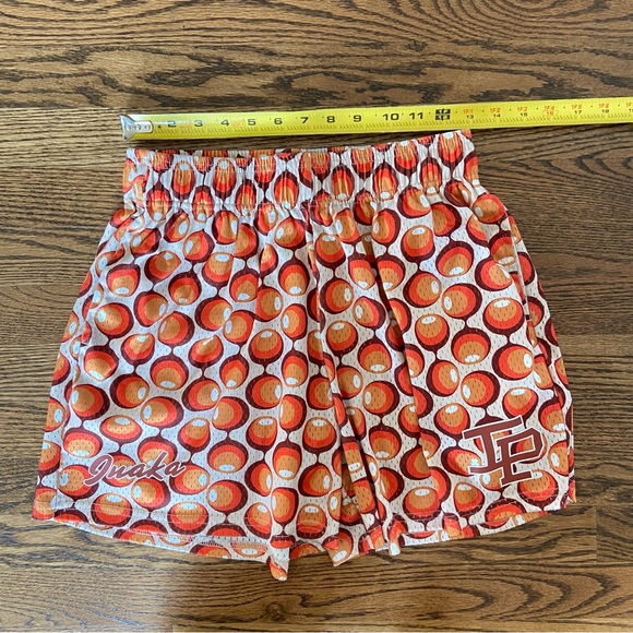 Inaka Power Lantern Men's Orange Shorts Medium HTF Amazing Pattern 5 Inch Inseam - Picture 8 of 10
